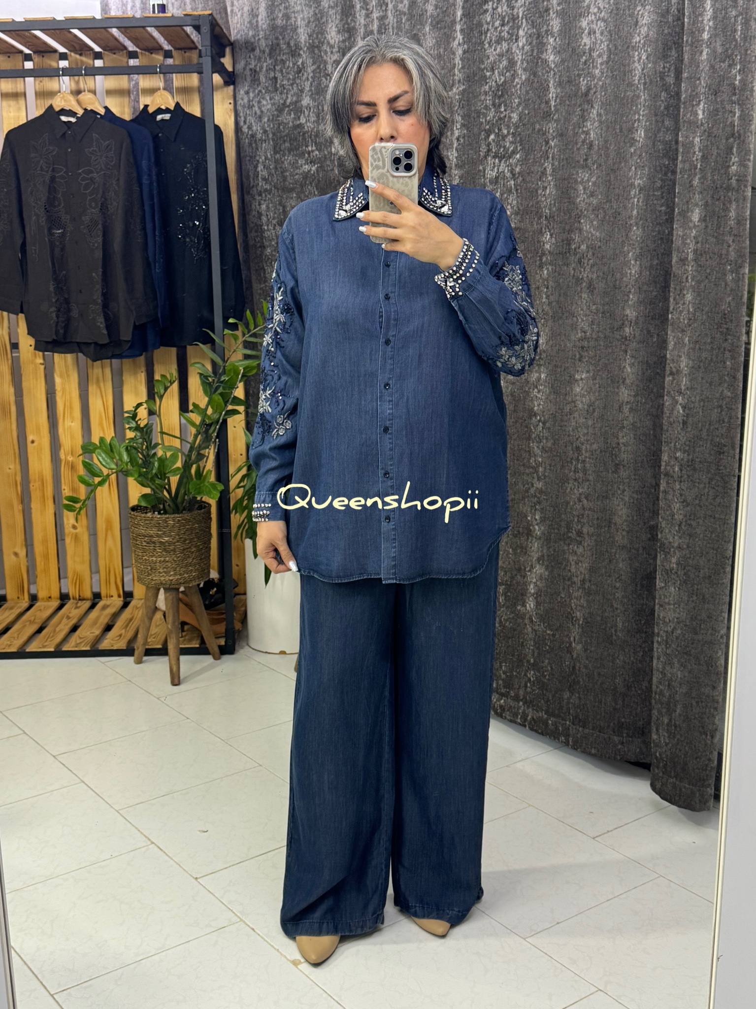 شومیز جین ابریشمی  سنگدوزی