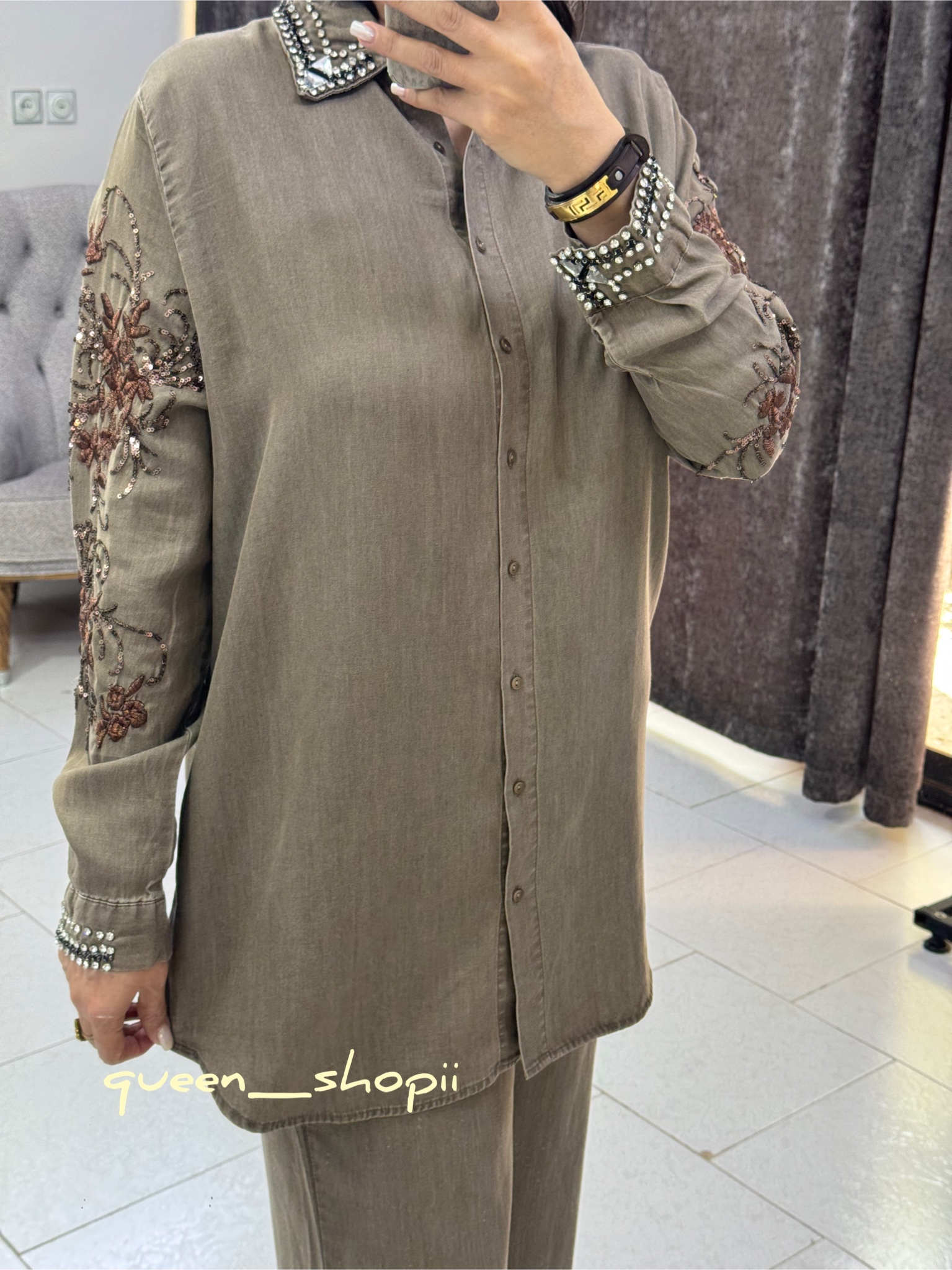 شومیز جین ابریشمی نسکافه